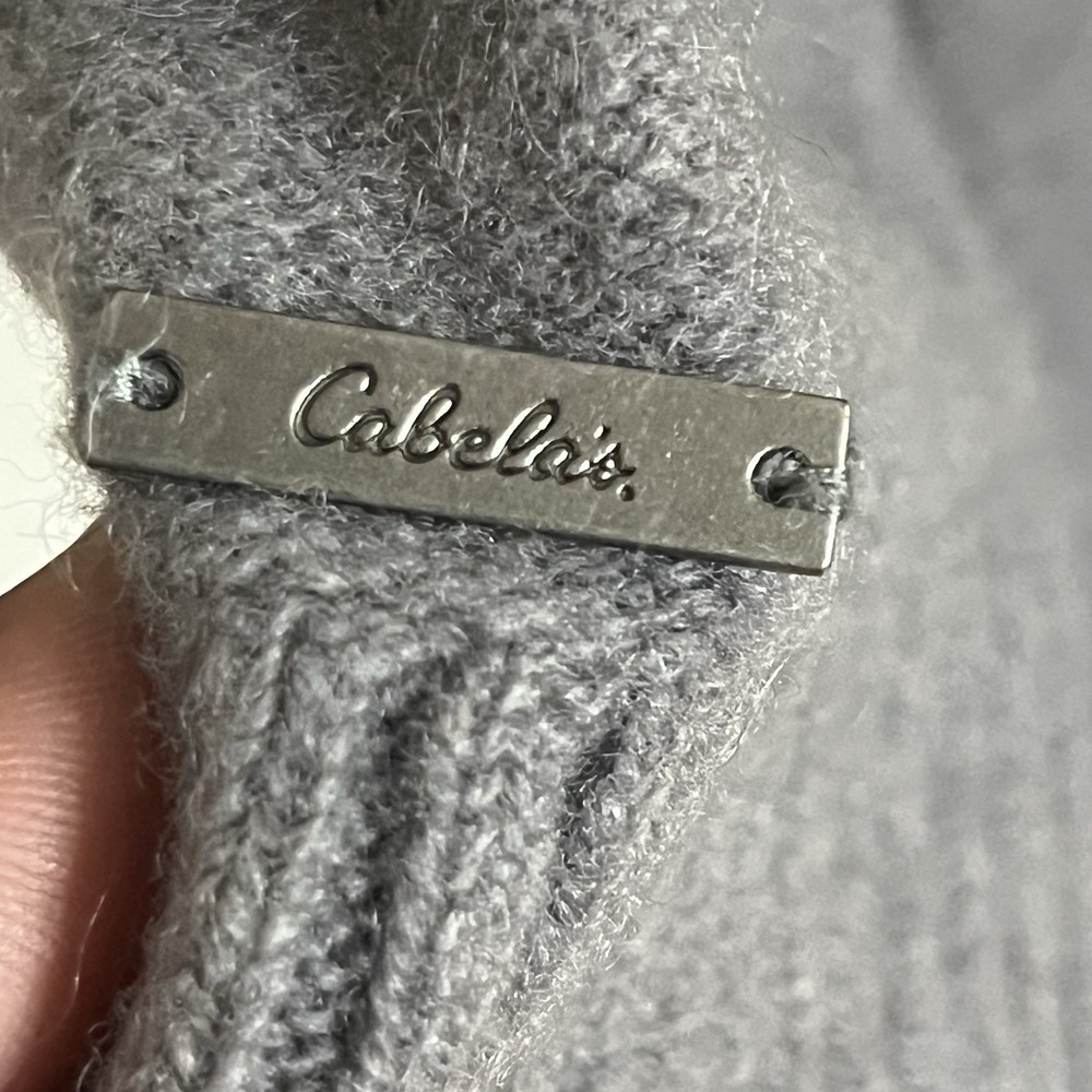 Cabelas 100% Lambs Wool Leather Elbow Patch Cardigan Size Small Gray Shawl Neck - Picture 13 of 15